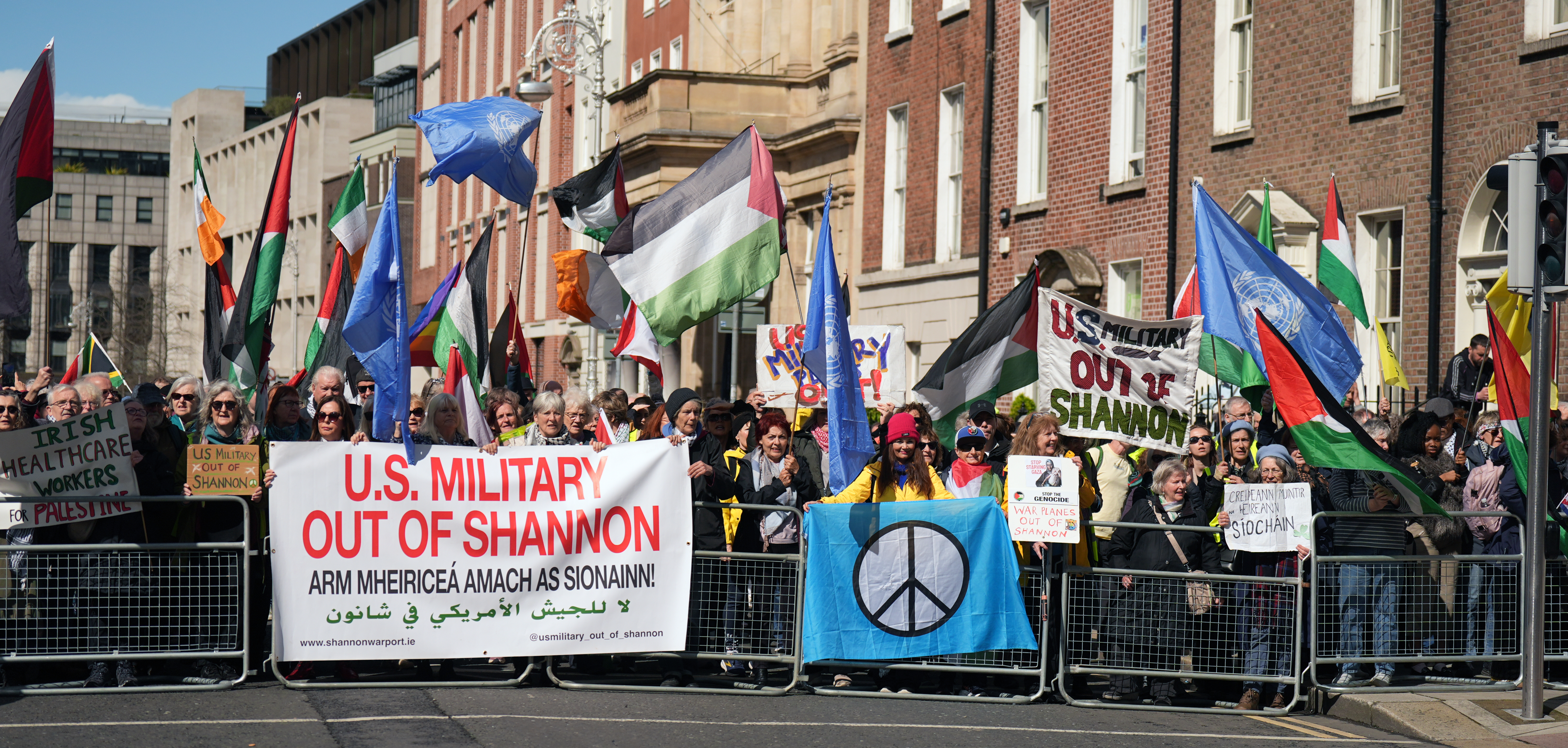 Demonstrators with flags and banners