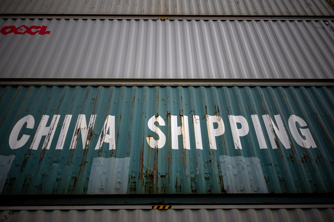 On 14 April 2025, containers were stacked at a transhipment terminal in Prague, whilst US President Donald Trump initiated a trade dispute with numerous US trading partners and granted temporary tariff exemptions to several countries.