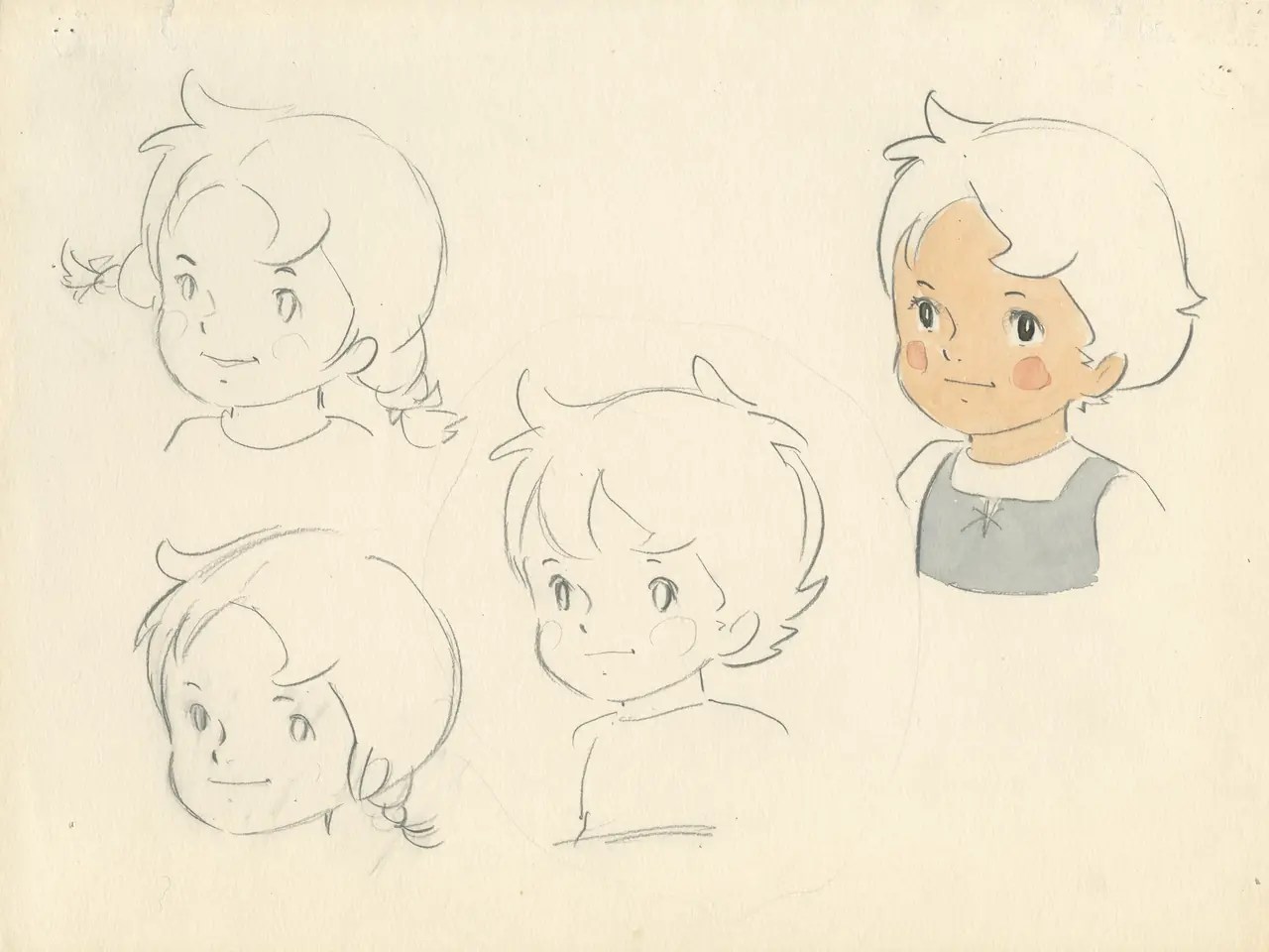 Soll Heidi Zöpfchen oder kurze Haare haben? Ausgestellte Skizzen und Entwürfe zeigen, wie die Figuren der Animationsfilme langsam zum Leben erwachen.