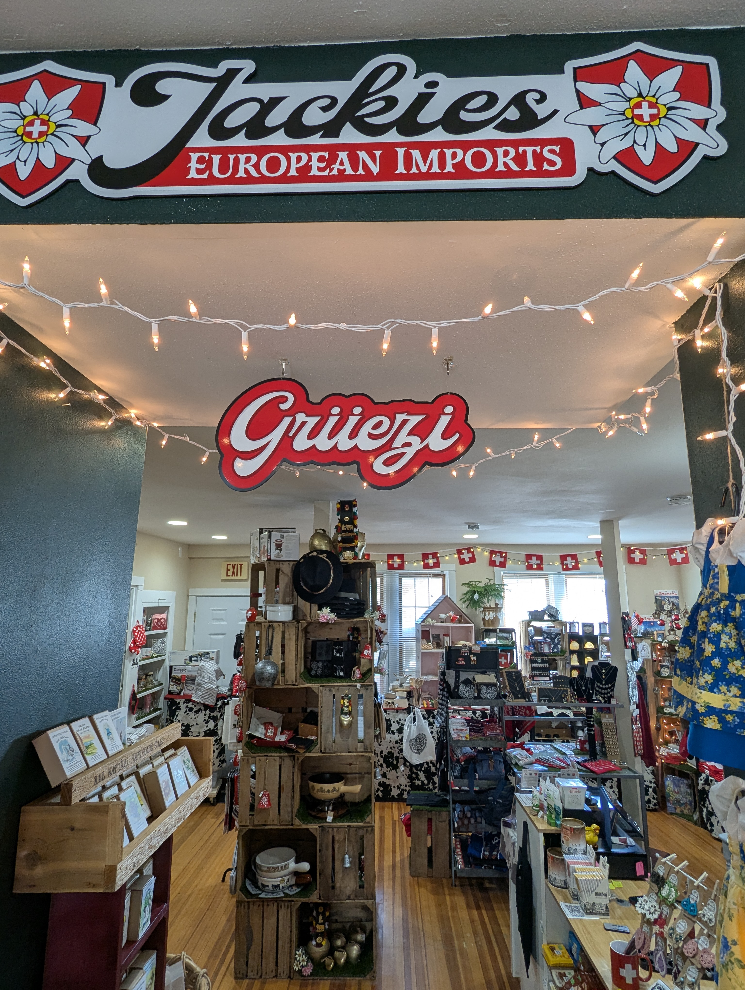 a local shop with a ‘Grüezi’ sign