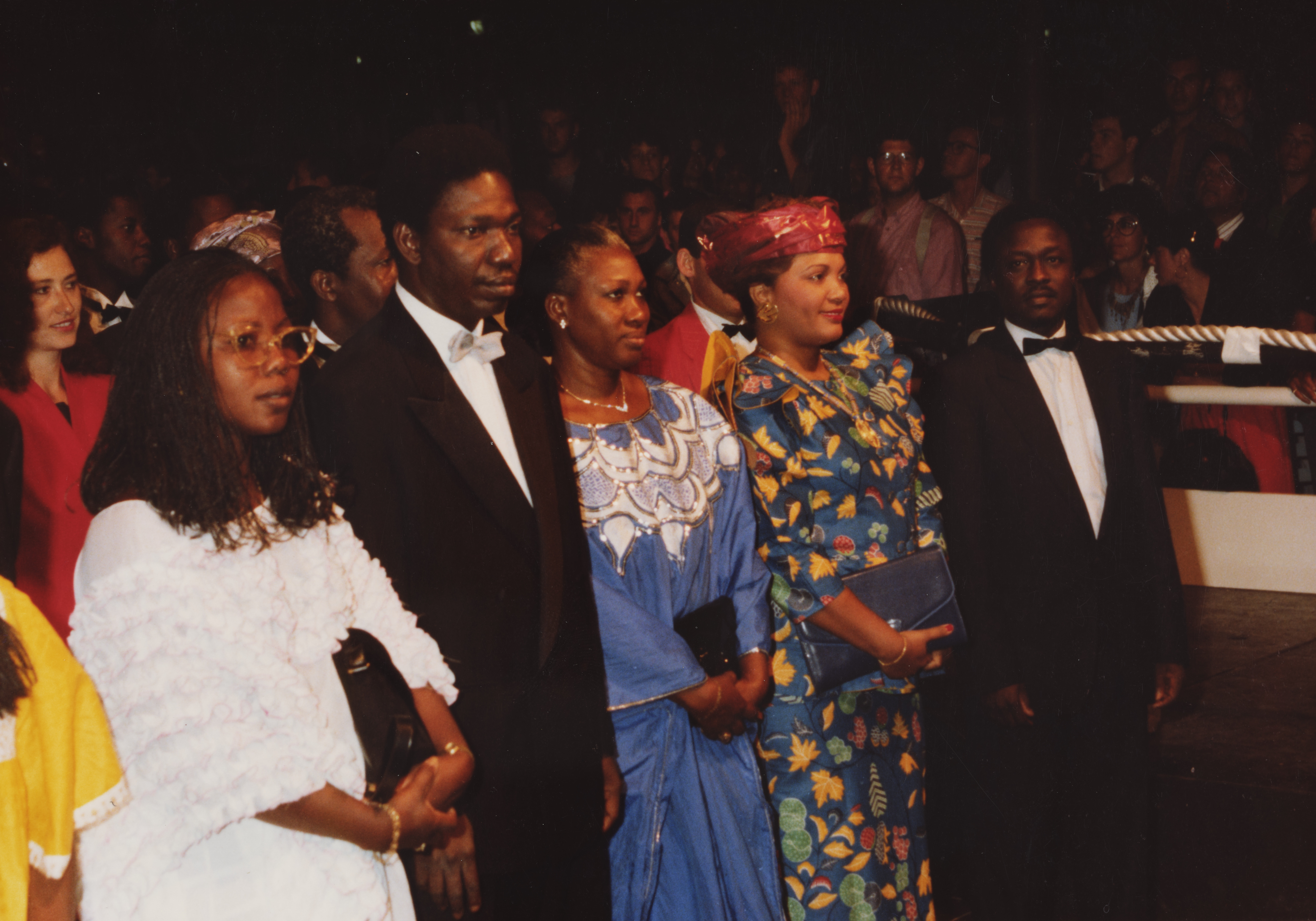 On the red carpet at Cannes, 1990: Ouedraogo accompanied by his wife, Sanata (in white at the left), Burkina Fasso's then Culture minister Béatrice Damiba, and the country's First Lady, Chantal Compaoré.