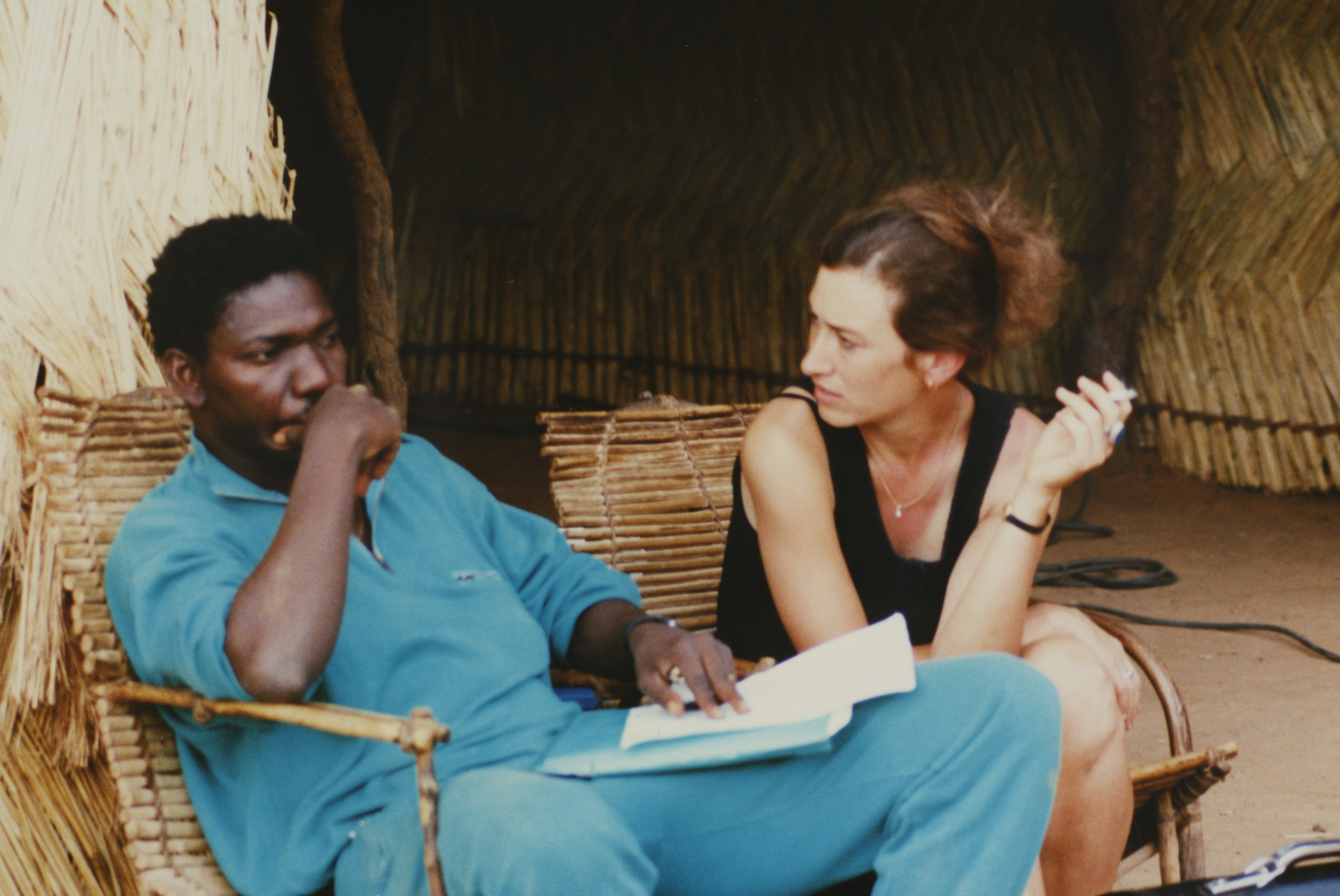 Producer Silvia Voser with Idrissa Ouedraogo during the making of 'Tilaï'.