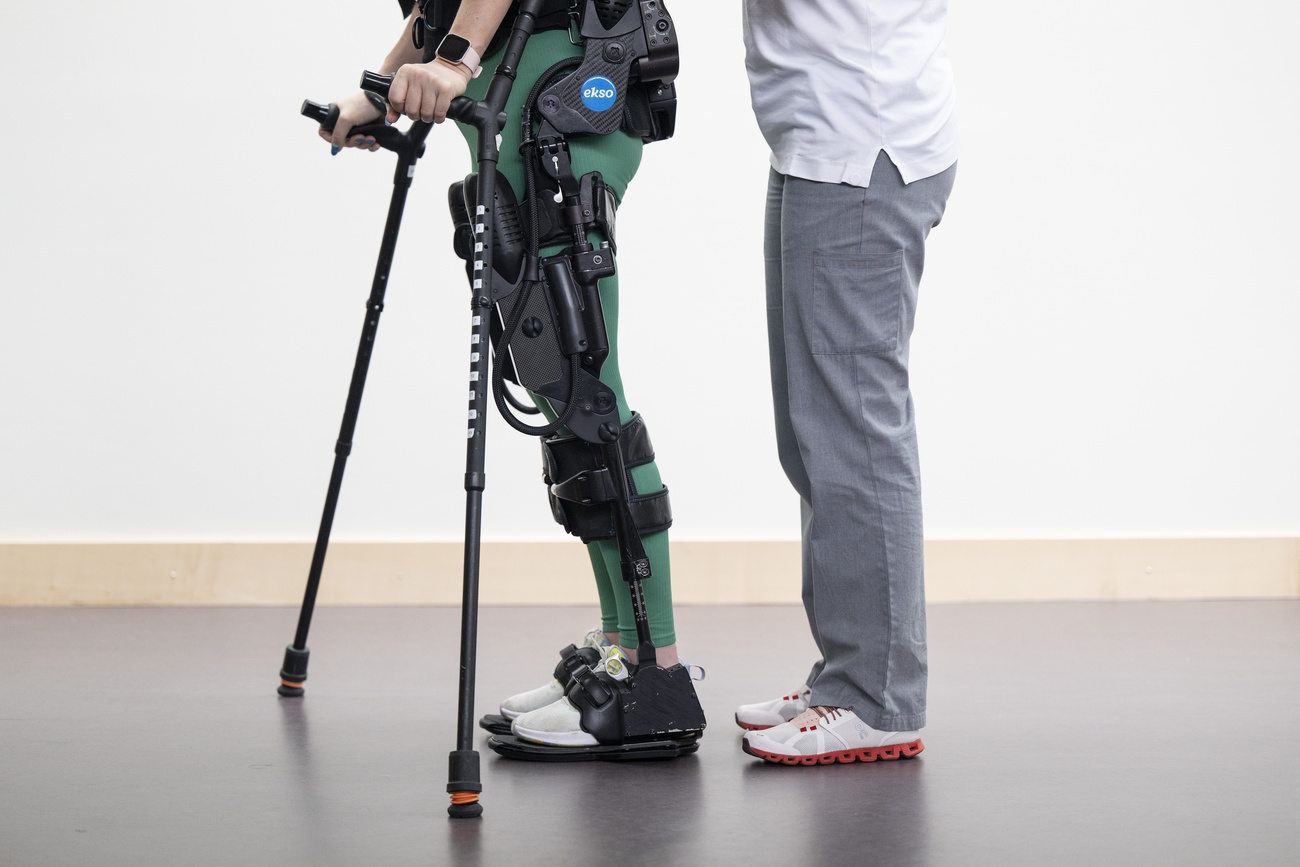 A patient at the Swiss Paraplegic Centre walking down the corridor