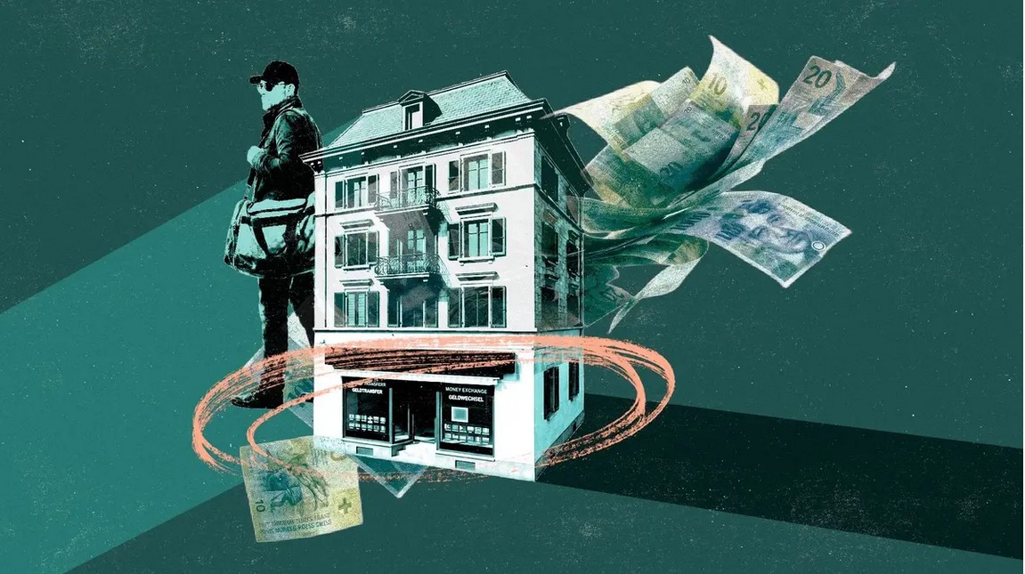 Швейцарская газета NZZ излагает сюжет, связанный с компанией денежных переводов, головной офис которой находился на цюрихской улице Лангштрассе.