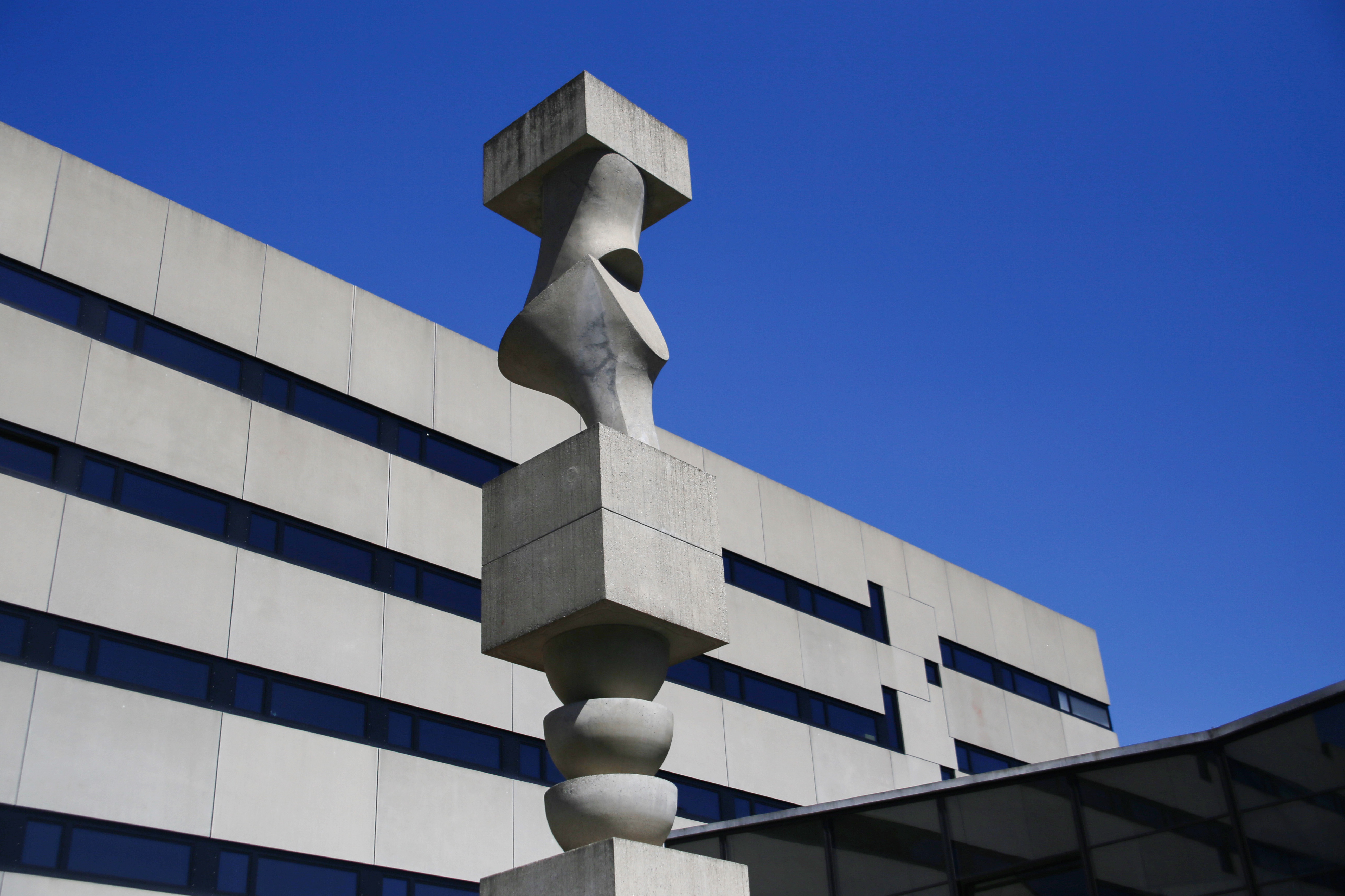 This sculpture by Jean Arp adorns the Basel School for Design building, built between 1956 and 1961.