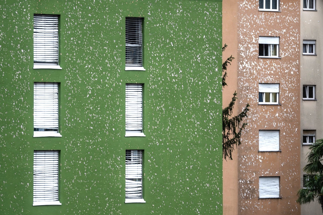 building façades damaged by hail