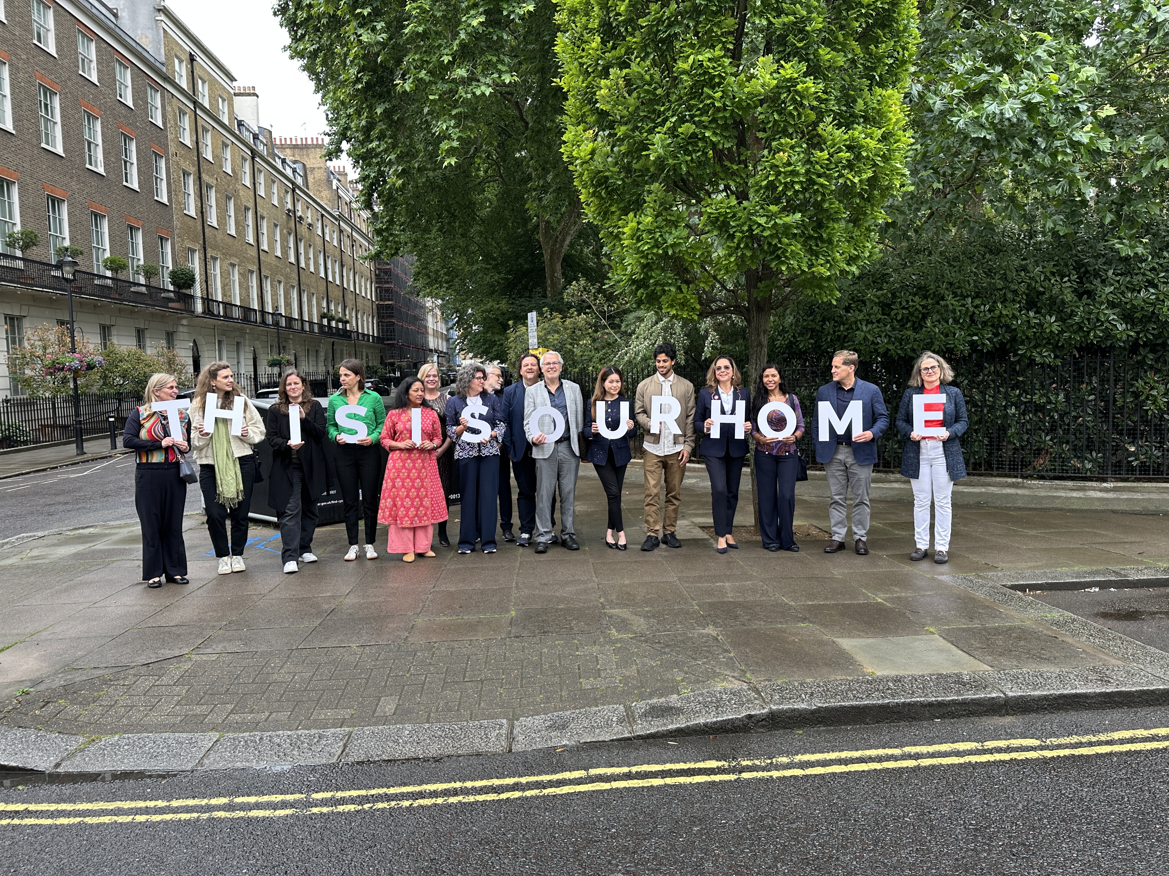 Supporters of the3Million, which campaigns for the rights of EU citizens in the UK, pose for a group photo in London.