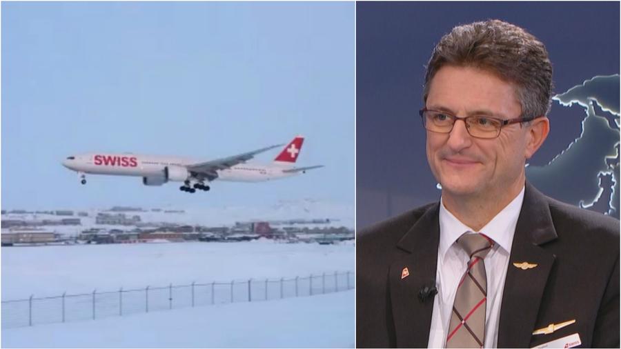 aereo swiss in volo accanto a una foto di roberto batatglioni