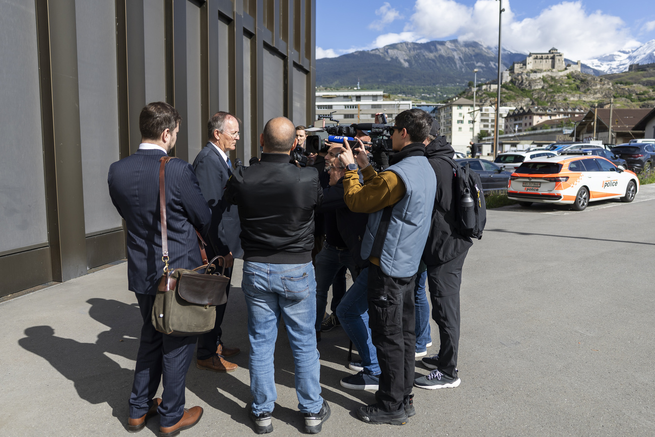 Jean-Claude Savoy, former president of the municipality of Chermignon, speaks to journalists