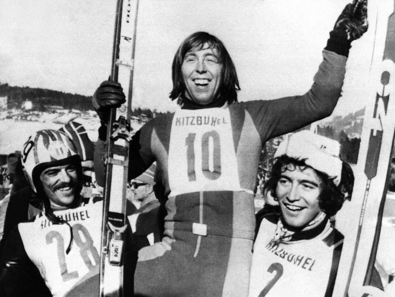 celebrating skiers