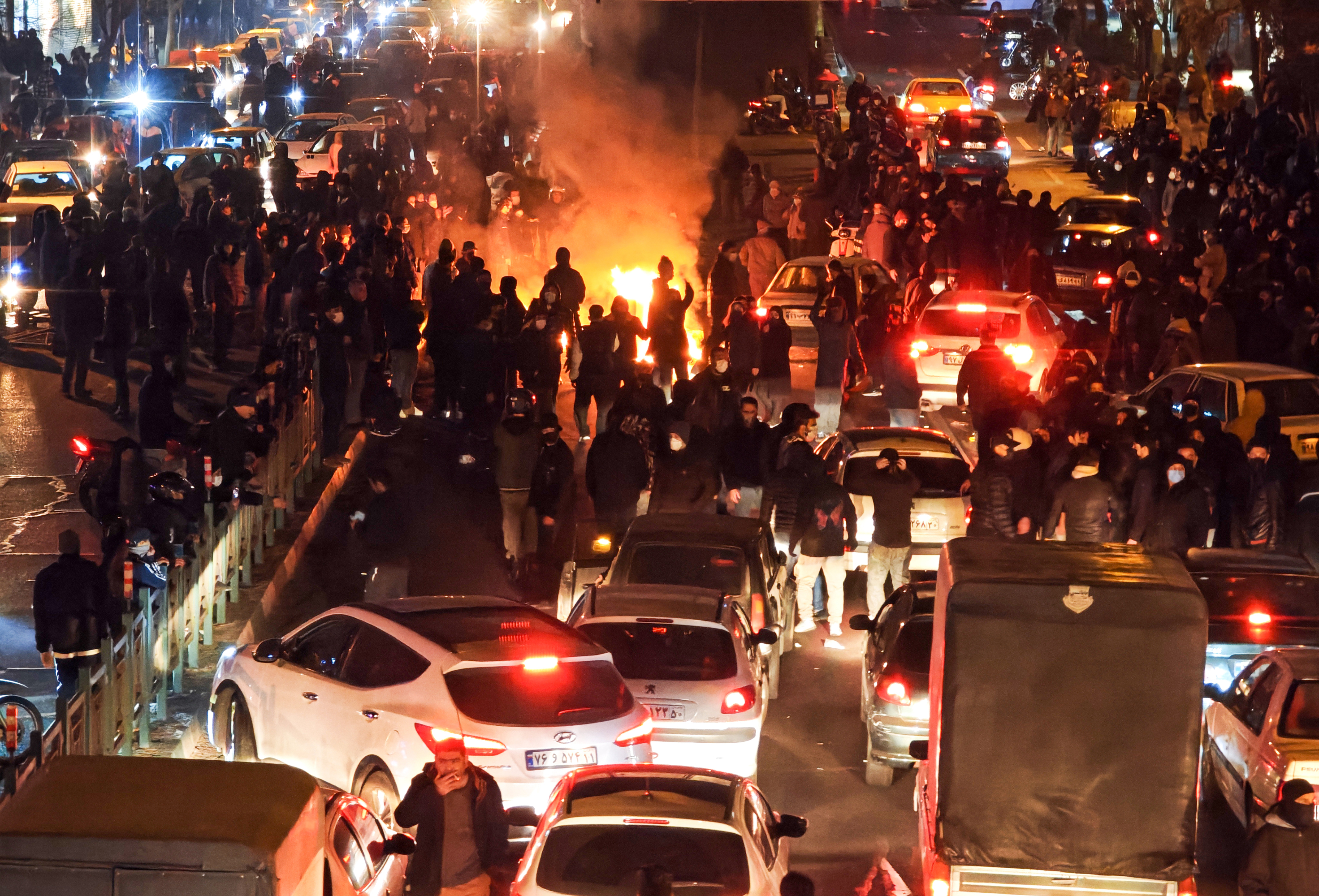 People gather during a protest in Tehran, Iran, on January 8, 2026, as political tensions continue to grow.