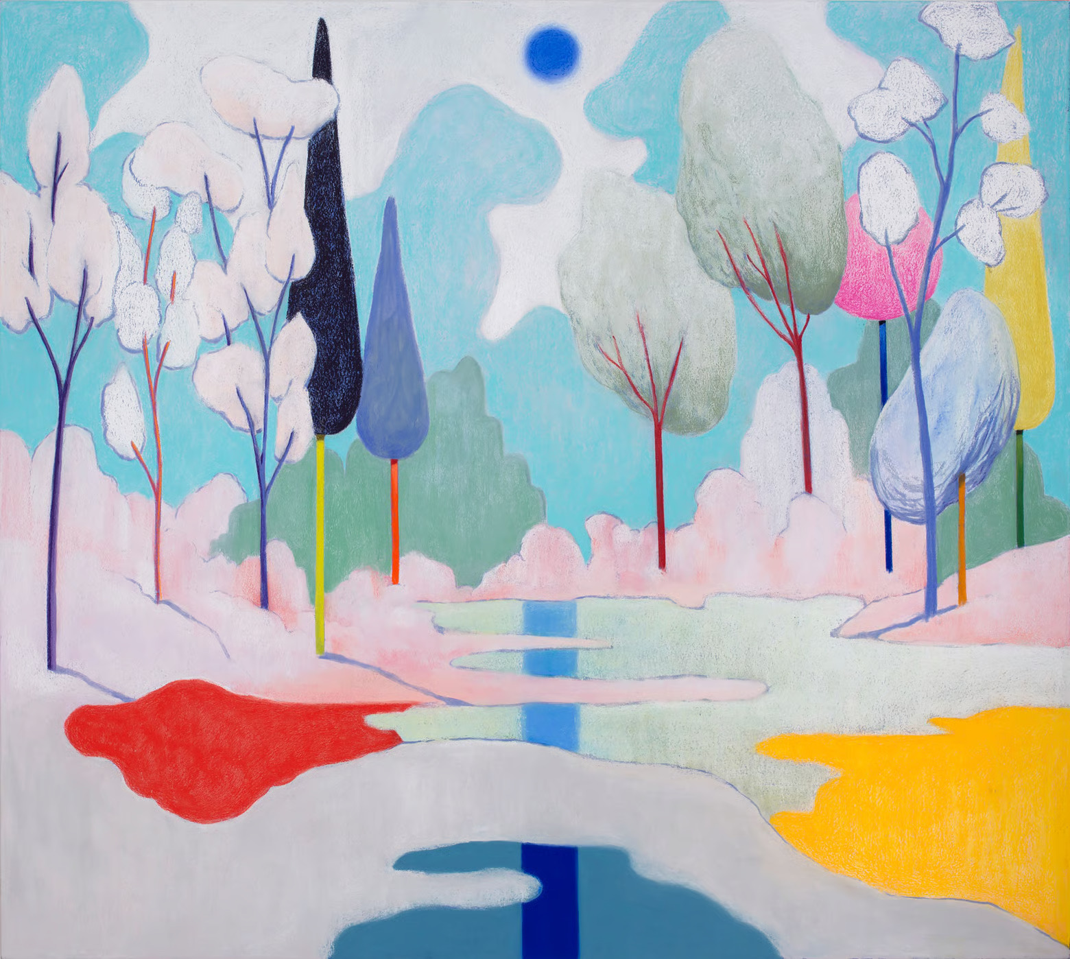 Caption: Combining Party’s paintings, sculptures, and five site-specific murals with works from the museum’s own collection, the exhibition transformed the galleries into an immersive dialogue between contemporary and historical art.  Exhibition: L’HEURE MAUVE, Montreal Museum of Fine Arts, 2022 