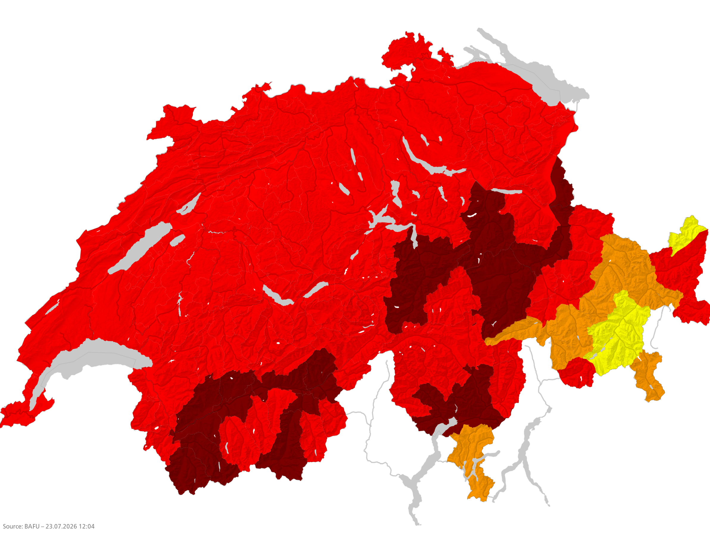 mappa della svizzera che mostra le regioni con elevato pericolo d'incendi