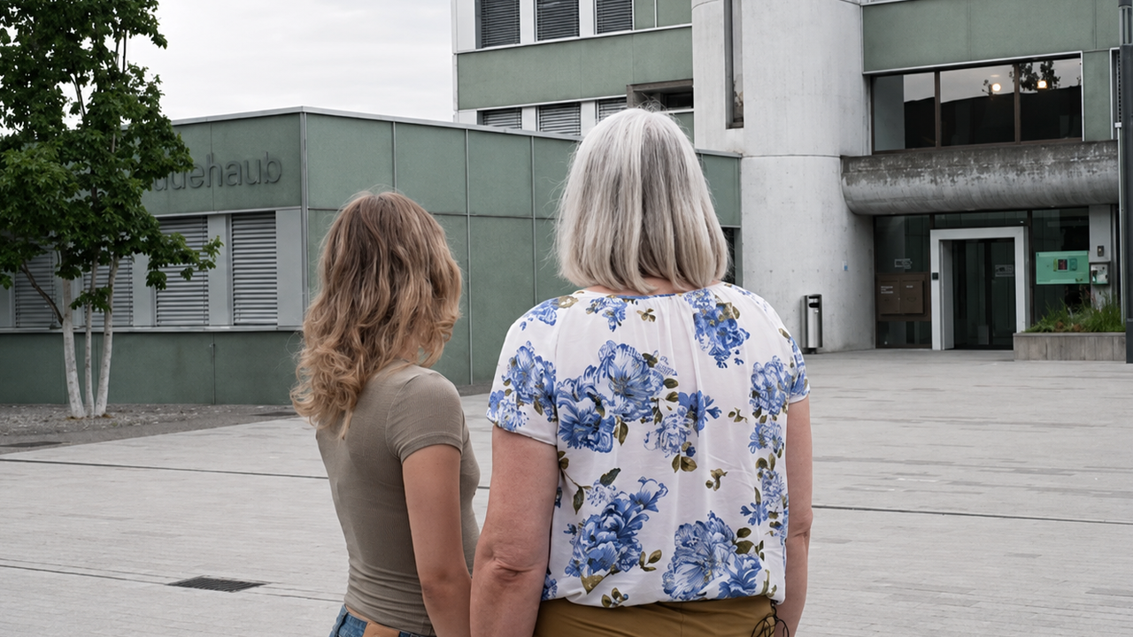 Zur Tatzeit war sie minderjährig: Paula L. und ihre Mutter Iwona L. vor dem Gemeindehaus Untersiggenthal.