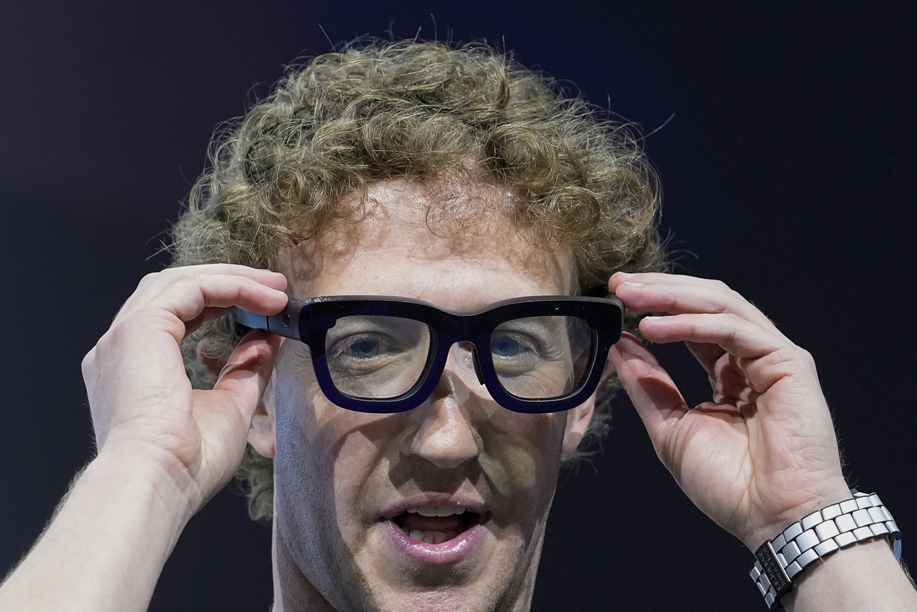 Mark Zuckerberg wears a pair of Orion AR glasses in September 2024.