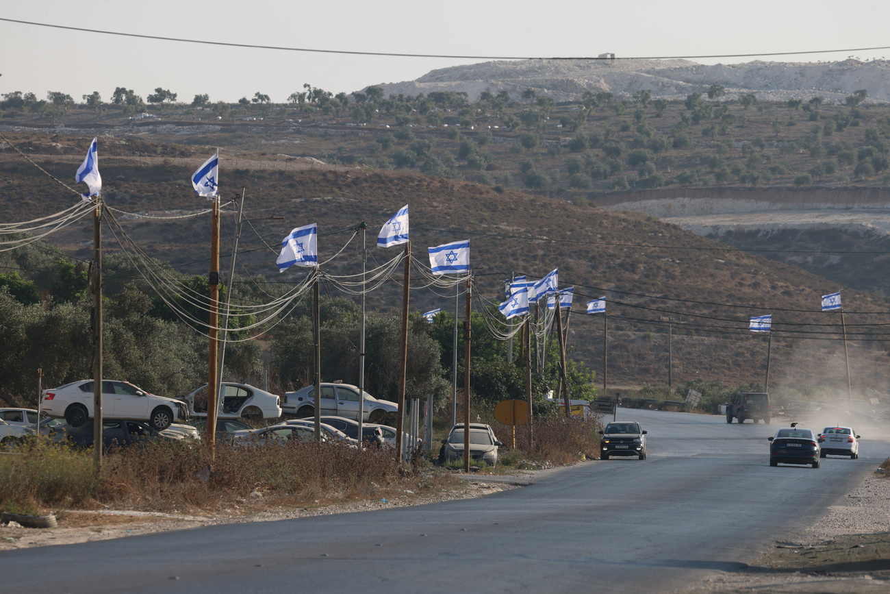 israeli flags on road