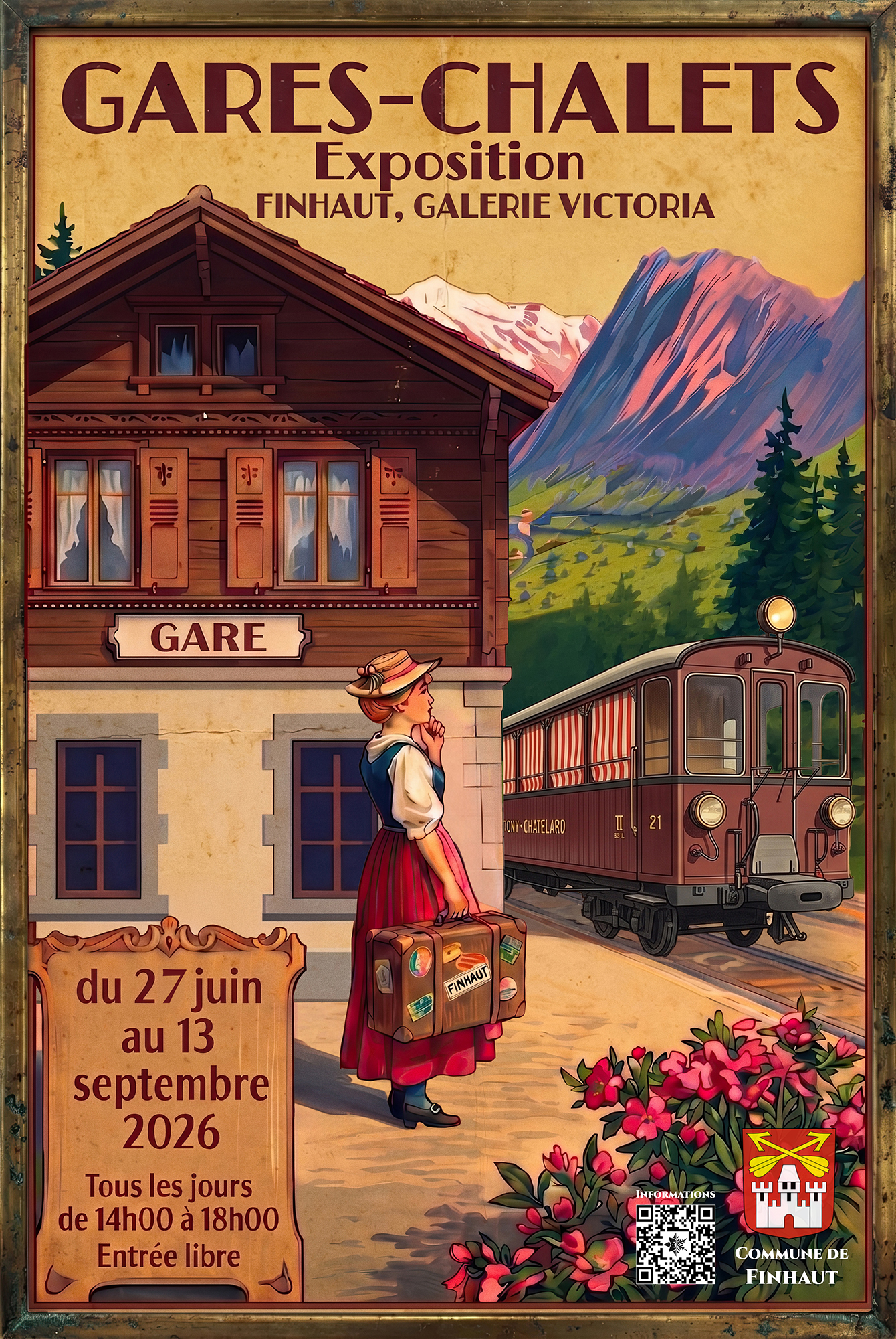 Ein Plakat zu einer Ausstellung über Chalet-Bahnhöfe