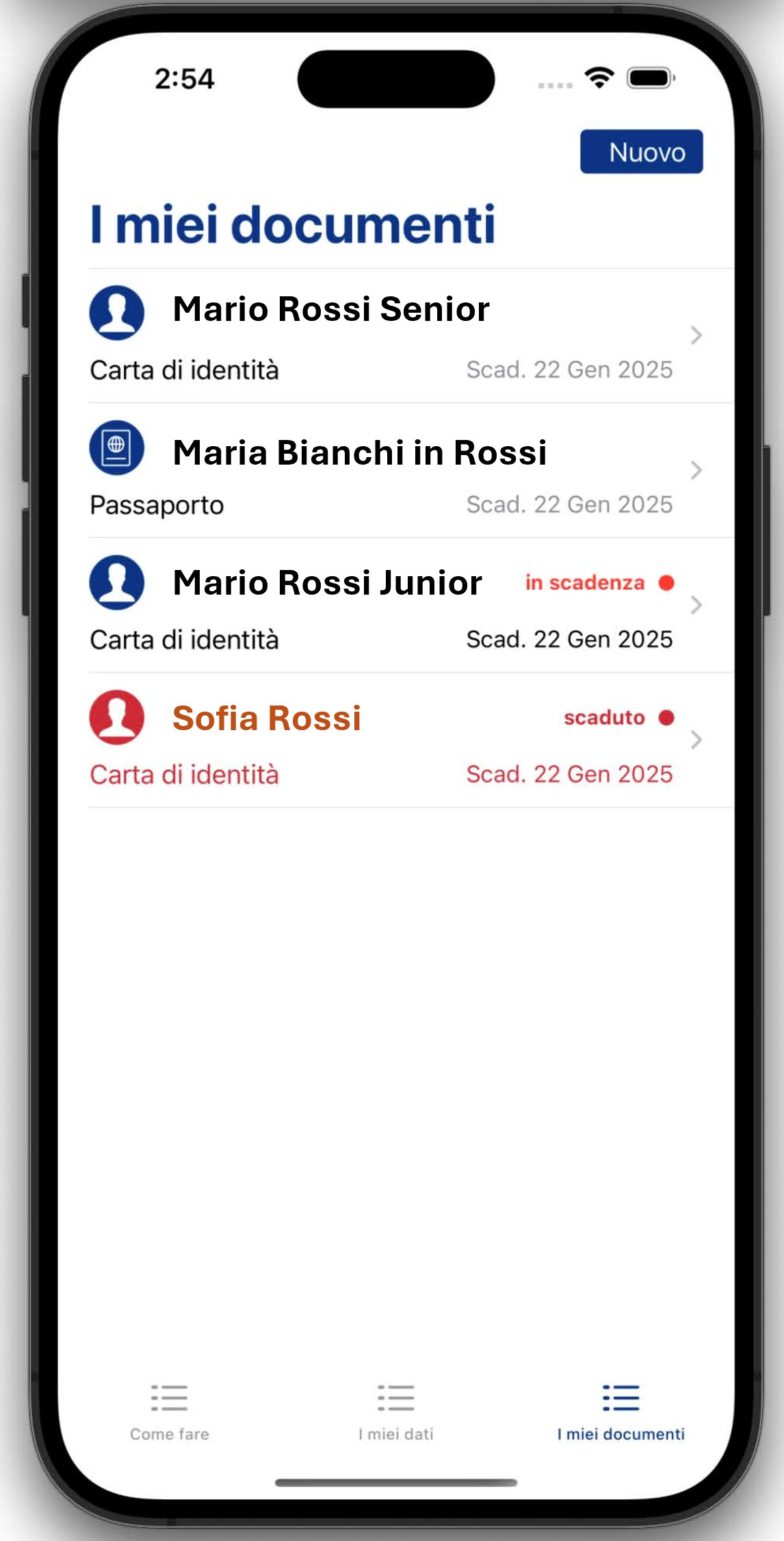 schermo di un telefono con nomi di persone