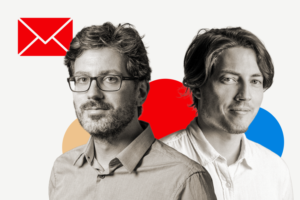 Geopolitics newsletter with portraits of Dorian Valère Burkhalter and Giannis, Mavris