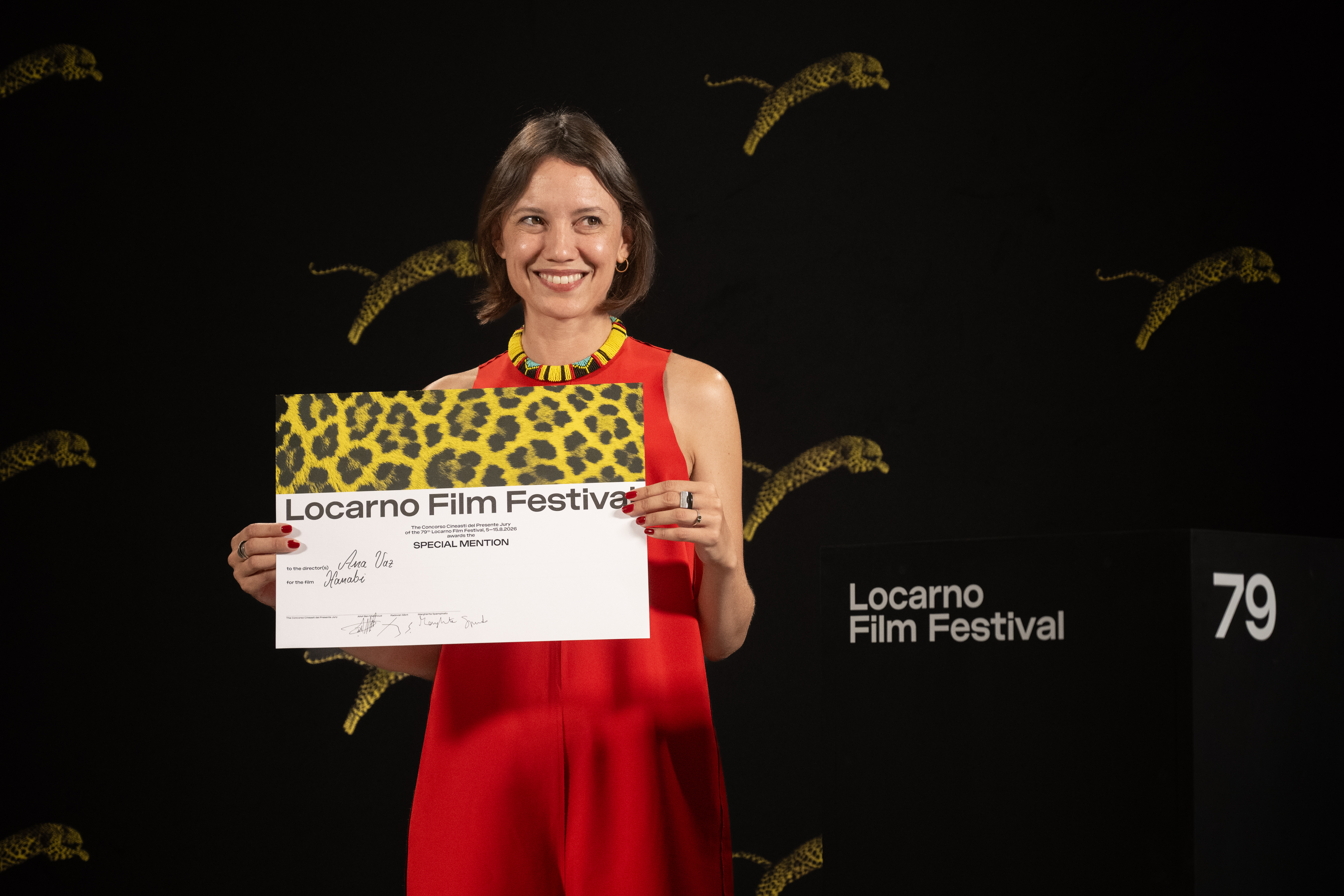 Brazilian film maker Ana vaz at Locarno's awards ceremony.