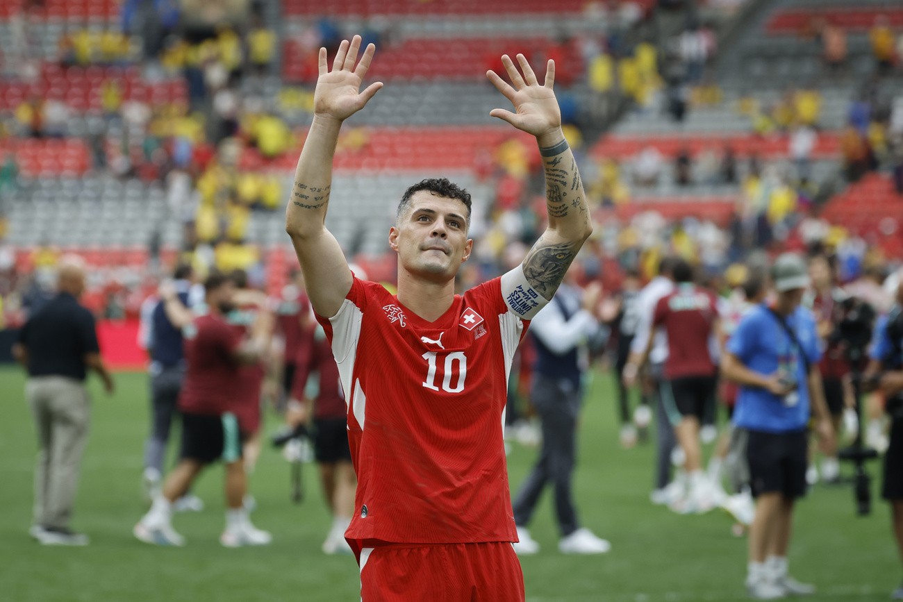 Granit Xhaka after the national team’s victory against Colombia at the World Cup in July.