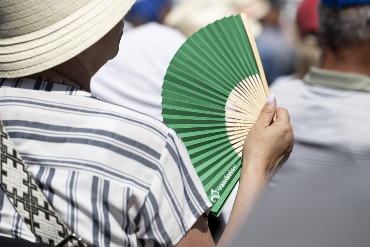 Old woman with a fan.