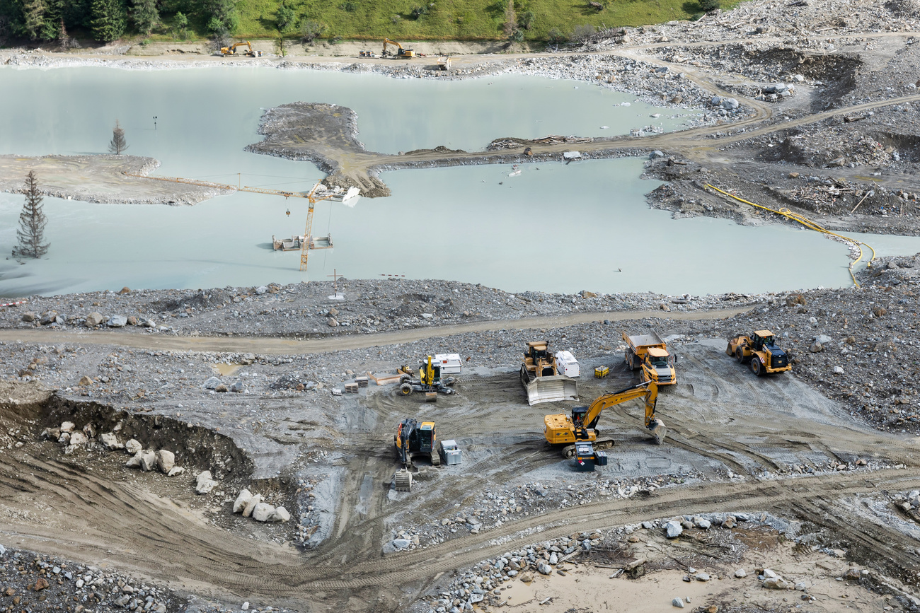 View of ongoing reconstruction work at Blatten on August 18, 2026.