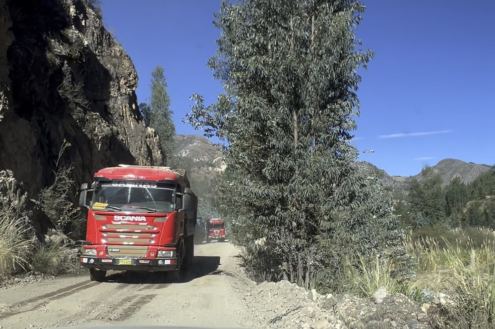 Bus traveling on mountainous road