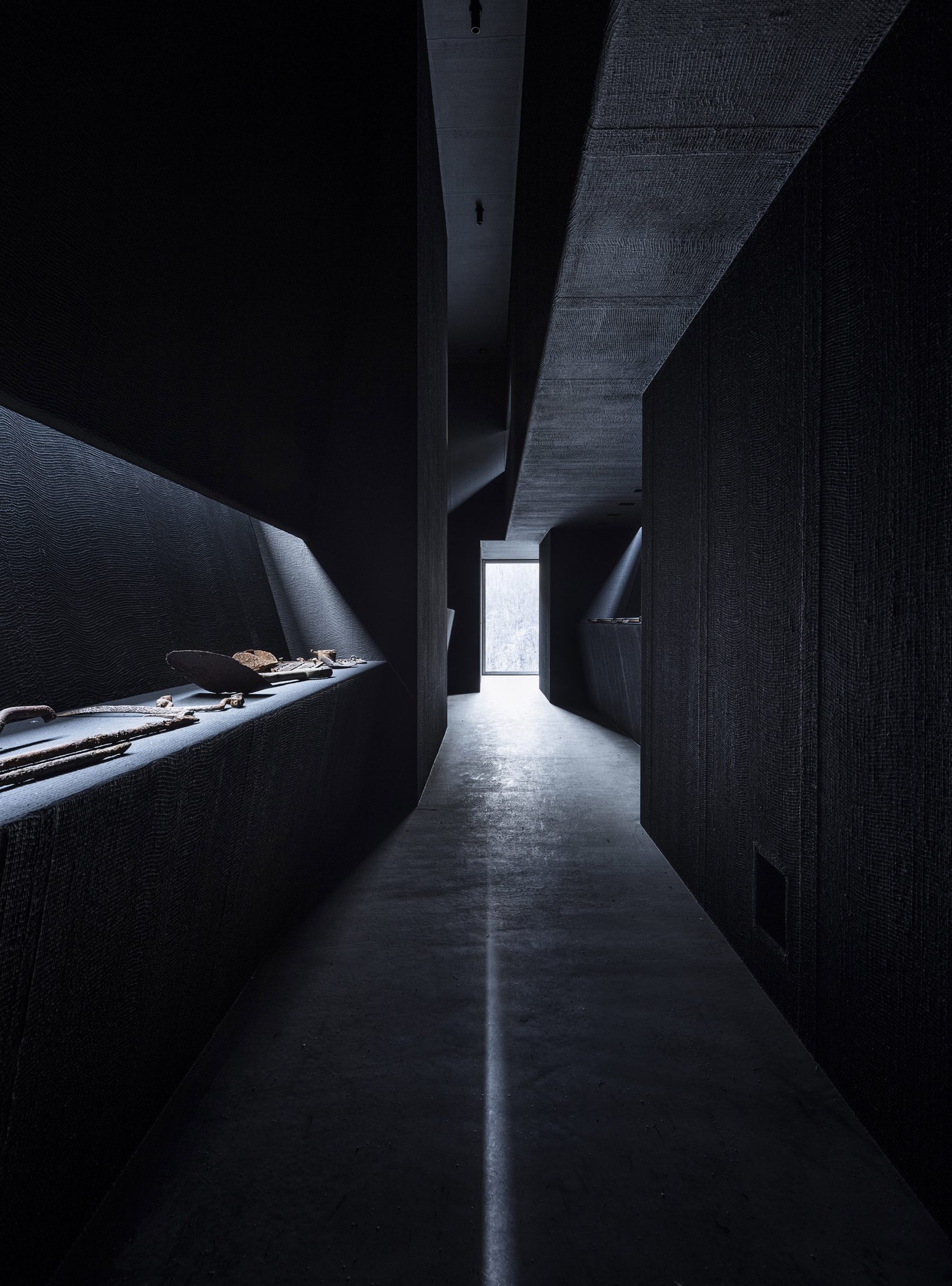 Interior of Zumthor's Mine Zinc Museum in Sauda, Norway.