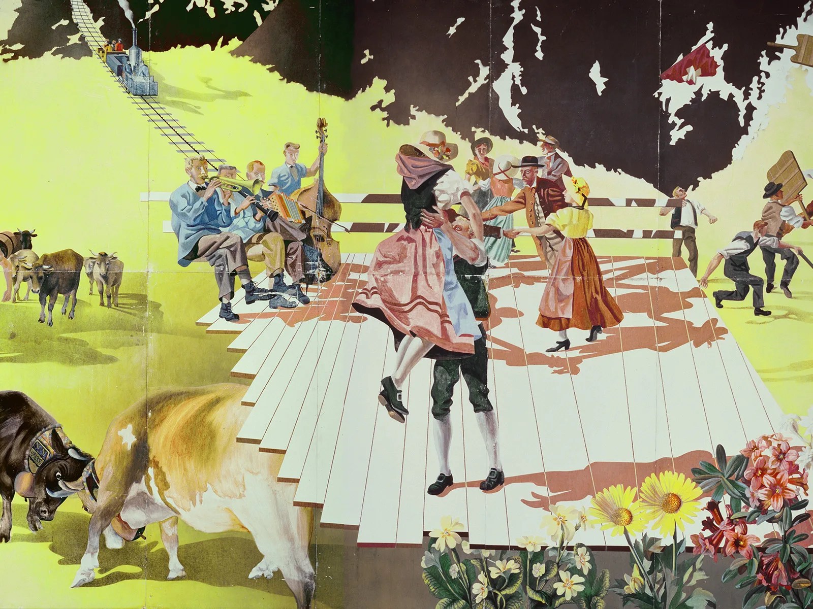 Extraits de la fresque «La Suisse, pays de vacances des peuples» de Hans Erni, 1939.