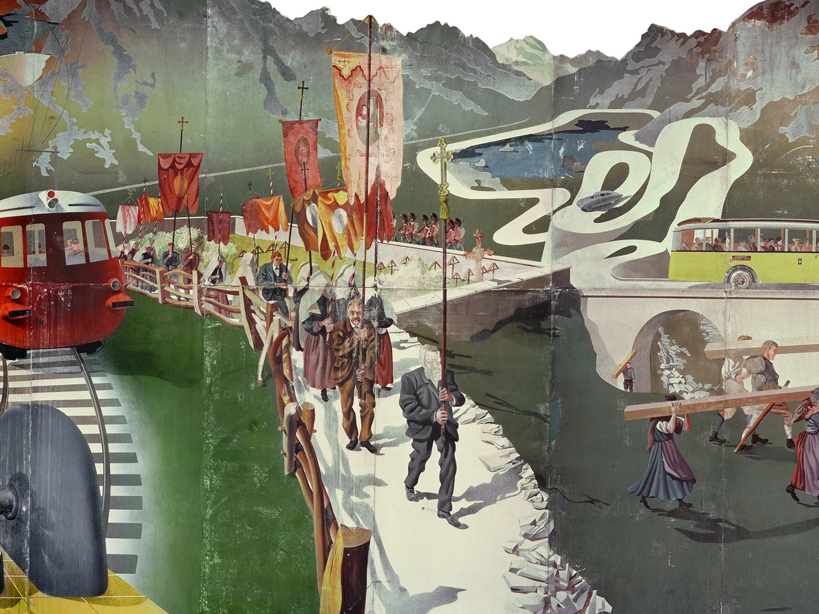 Extraits de la fresque «La Suisse, pays de vacances des peuples» de Hans Erni, 1939.
