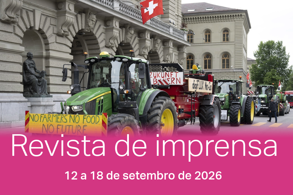 Agricultores e,m protesto em frente ao Parlamento suíço em Berna: a categoria conseguiu unir direita e esquerda contra o acordo de livre-comércio com o Mercosul, e a decisão agora vai às urnas.