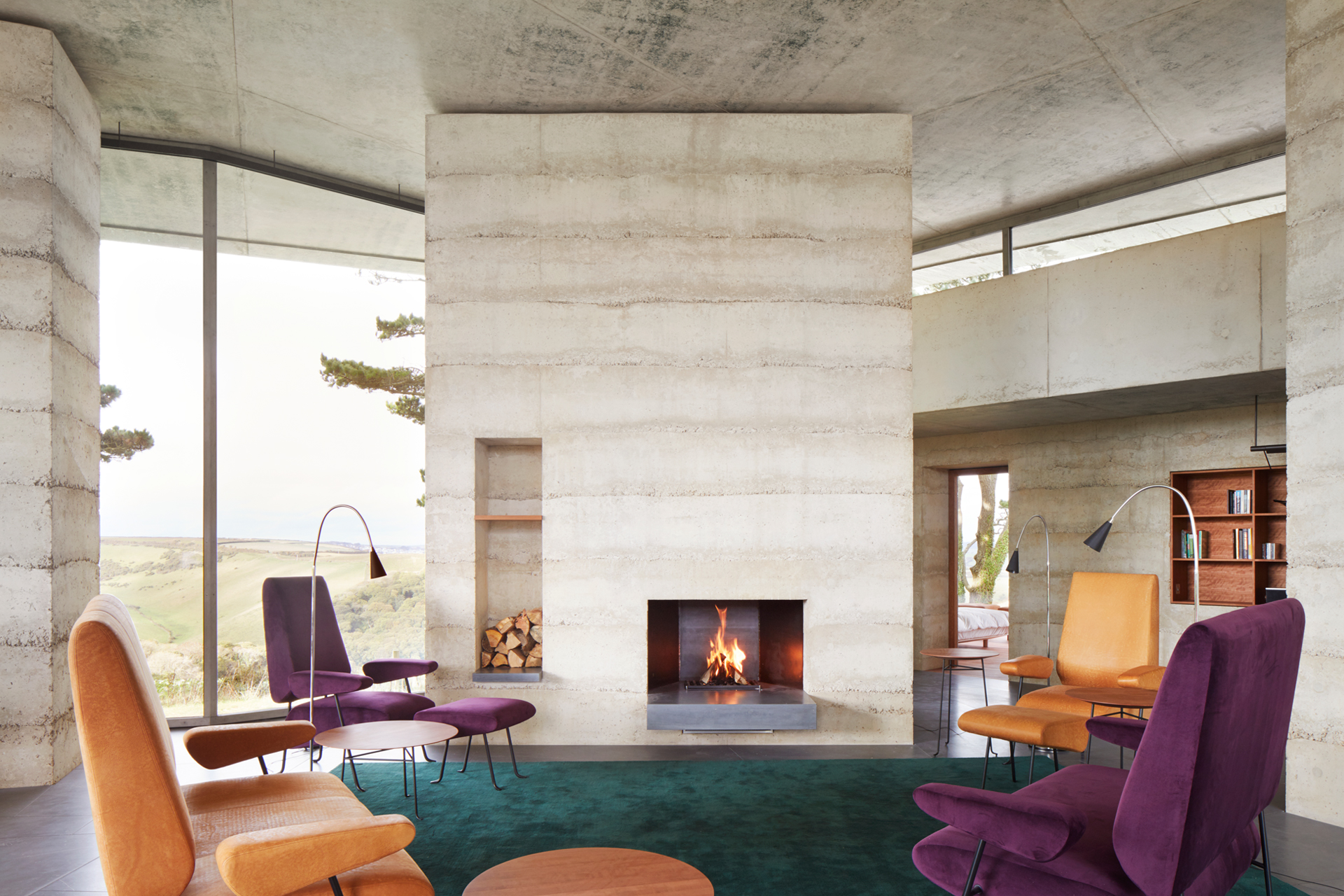 Living room of Zumthor's Secular Retreat House in Devon (UK).
