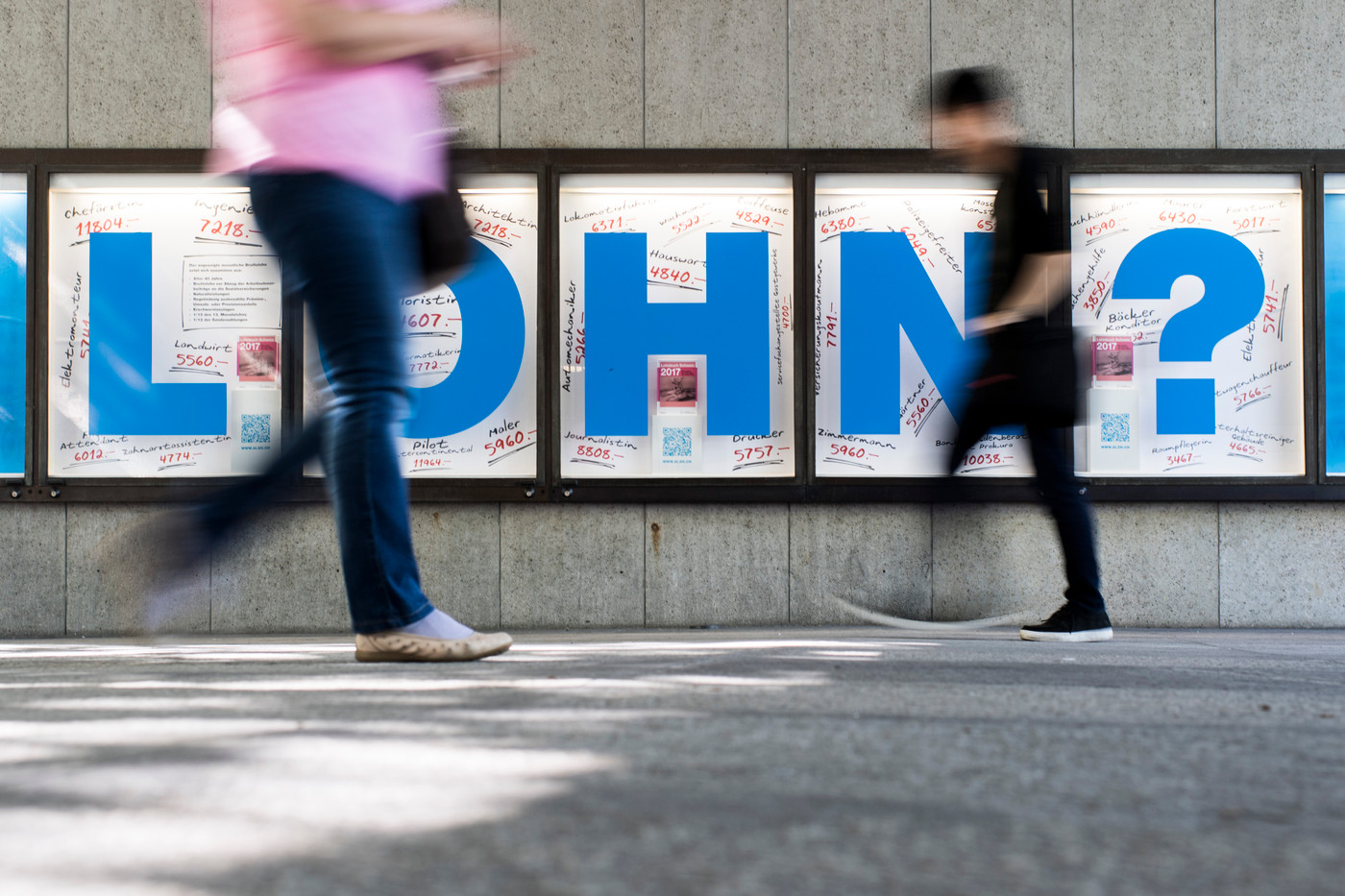 Persone davanti a scritta "Lohn"