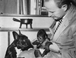 Goma as a baby with zoo director Ernst Lang and unknown friend