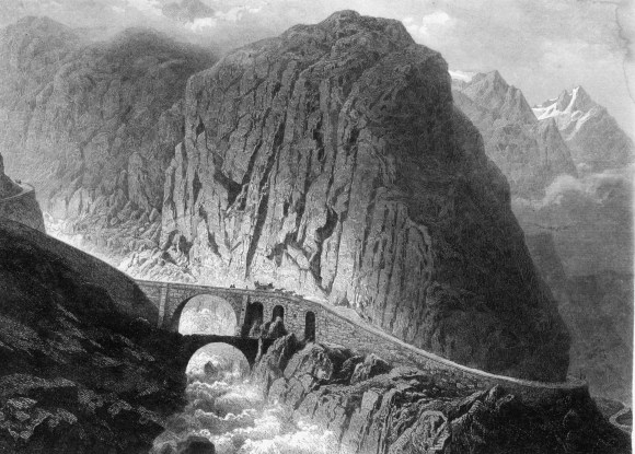 19世纪初Kaspar Ulrich Huber画笔下著名的“魔鬼之桥”