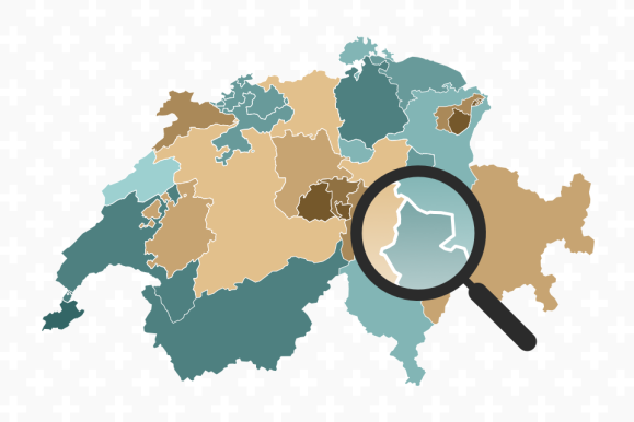 خريطة سويسرا وفيها حدود الكانتونات
