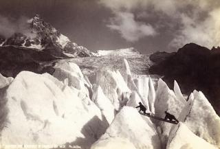 Archive photo, men on ladder on glacier