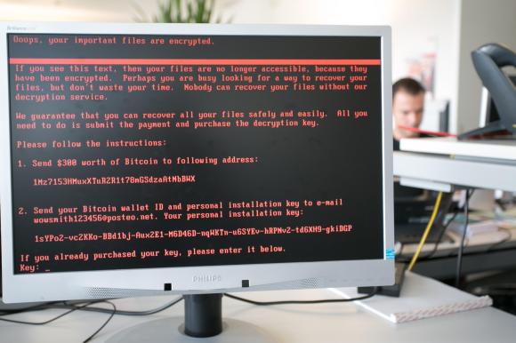 A computer screen at the Swiss advertising company Admeira shows the result of a cyber-attack that struck on Tuesday