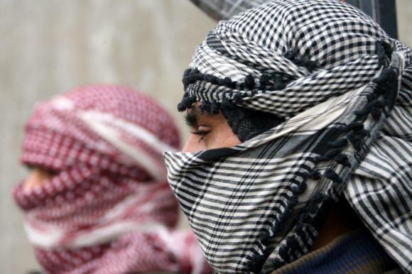 Two Sunni fighters with headscarves