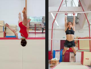 left: gymnast training right: gymnast training