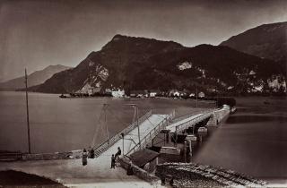 A drawbridge in front of Stansstad, a municipality in canton Nidwalden, 1875–1900.