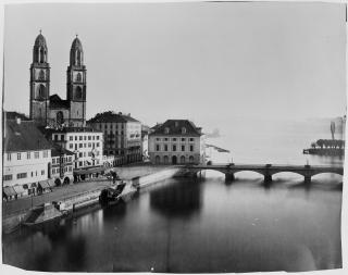 Zurich with the Grossmünster church, 1865.