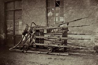 A drilling machine, which was used in the construction of the Gotthard tunnel, from 1872-1882.