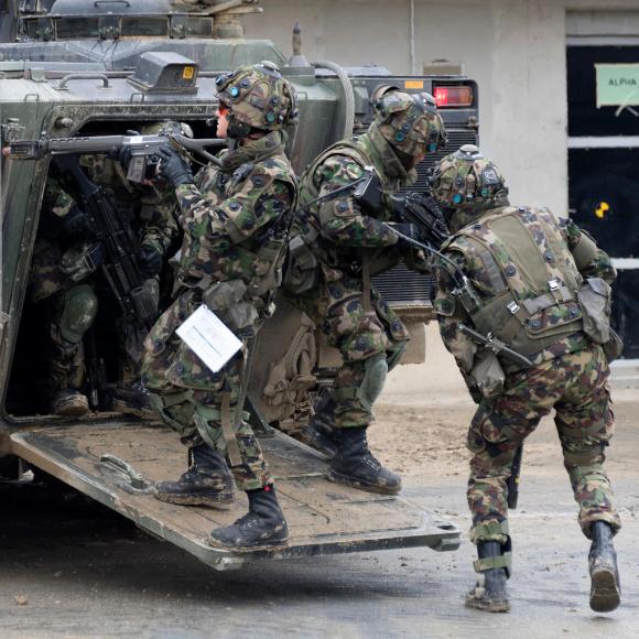 Swiss troops in a training exercise