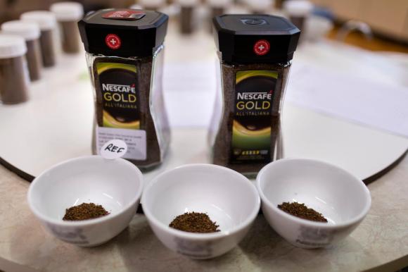 The quality control station of Nescafe instant coffee at the Nestle production site in Vaud, Switzerland, on November 18, 2015