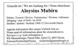 Such-Inserat für Aloysius Mubiru