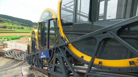 side shot of new funicular on steep track