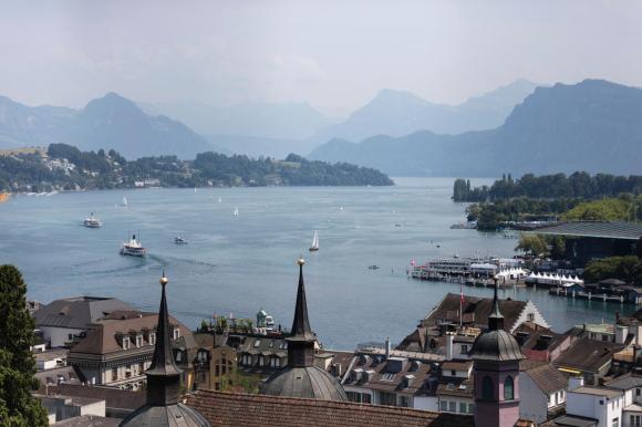 View from the Museggwall to the lake basin of Lucerne,