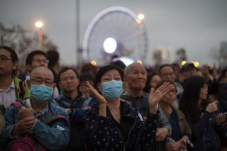 Anhänger von John Tsang an einer Wahlveranstaltung in Hong Kong, China.